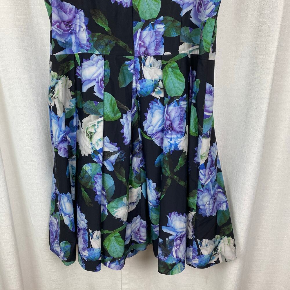 City Chic Black&Purple Floral Sateen Fit&Flare Midi Dress Sz.L/20W - Picture 9 of 13